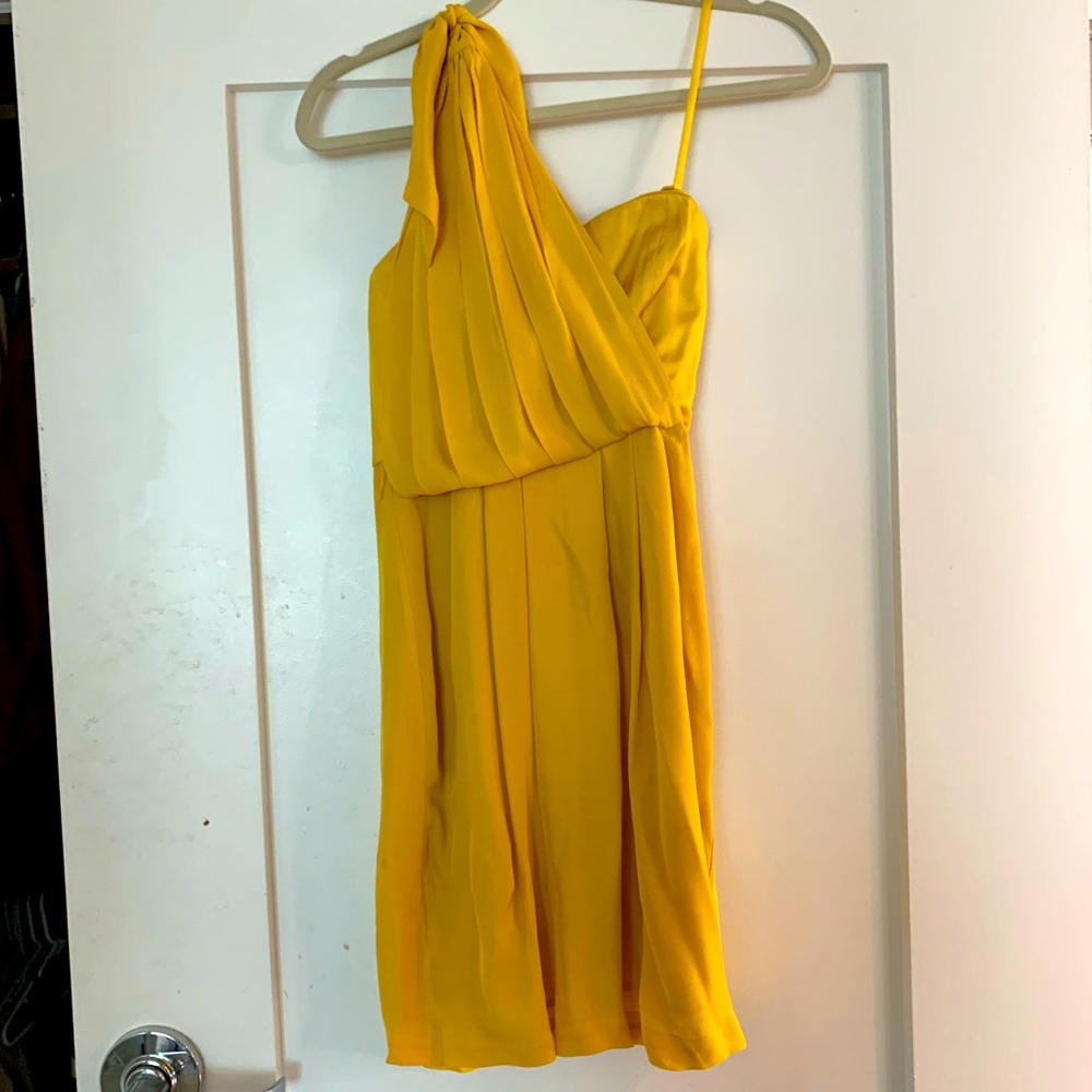 Yellow one shoulder BCBG cocktail dress